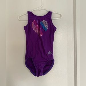 Motion Wear Gymnastics Purple with Sparkle Heart Leotard Size S or 5/6